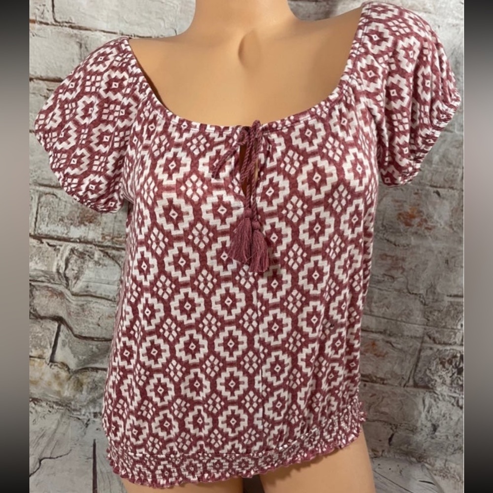 aeropostale Top 
Peasant Boho 
Aztec 
Smocked
Pullover
Braided Ties
Tassels
